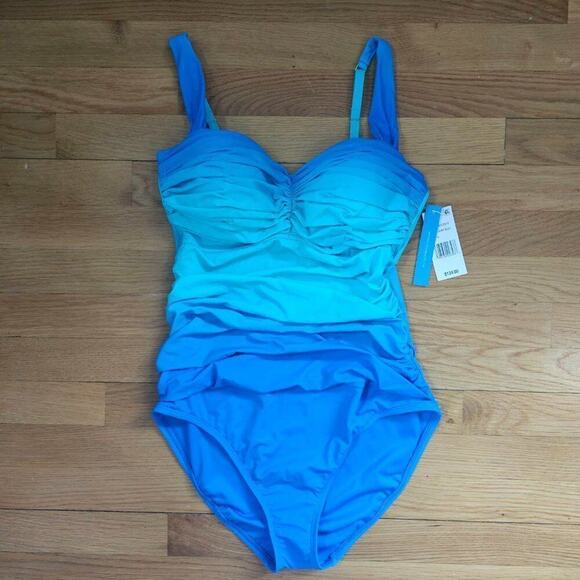 Bleu By Rod Beattie Shirred Underwire One-piece Swimsuit - Surf Bleu Size 10 - Picture 5 of 13